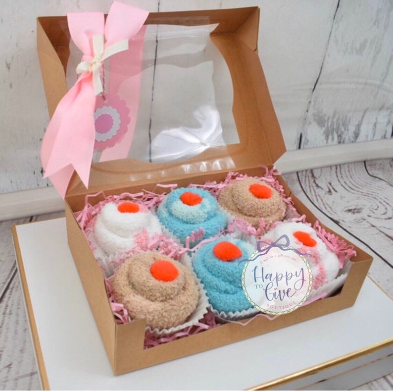 Fuzzy socks cupcake gift box for women